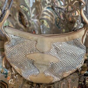 Jimmy Choo Tan and Silver Shoulder Bag with Metallic Accents